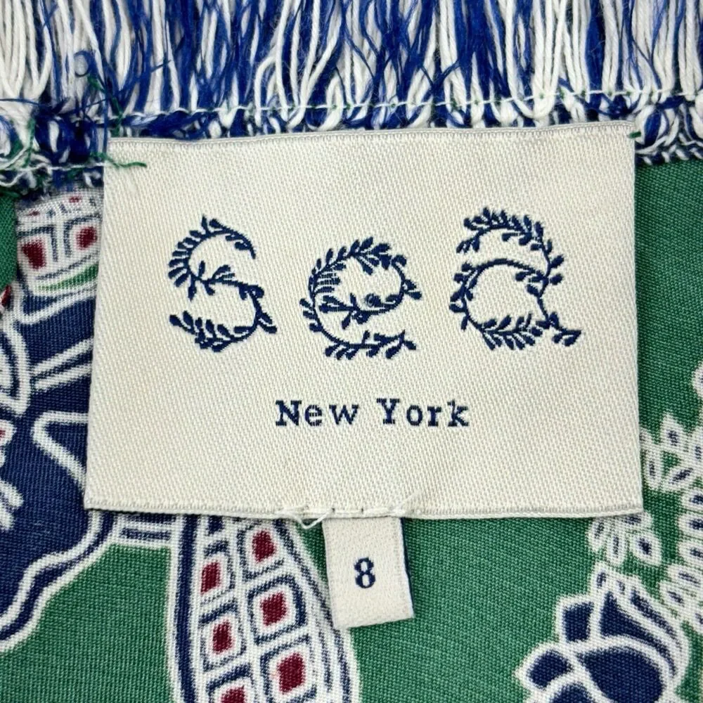 EUC Sea New‎ York Silk Sleeveless Midi Dress. Sz 8 Belted Pockets Fringe Green - Picture 15 of 16